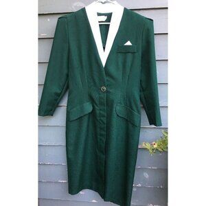 Vintage Coat Dress Green polyester button front MCS Ltd New York Secretary